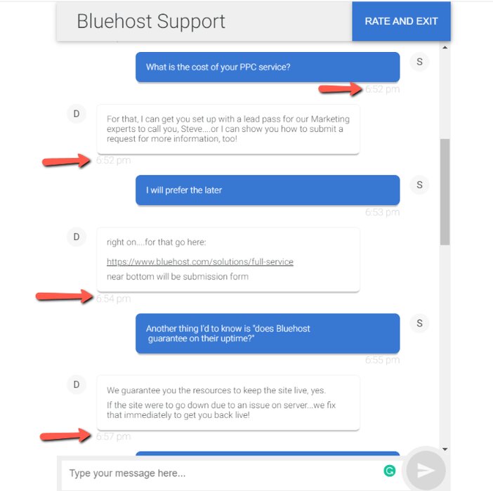 Bluehost Support Response Cont