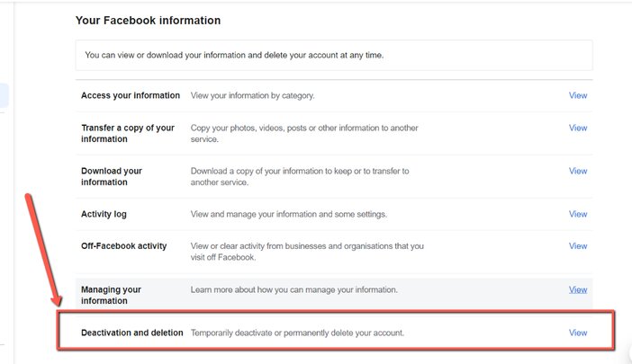 how to deactivate facebook Step Five