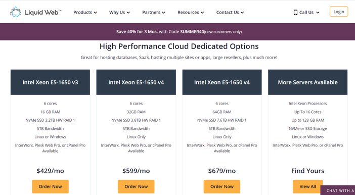 Liquid Web High Performance Cloud Dedicated Pricing Plan