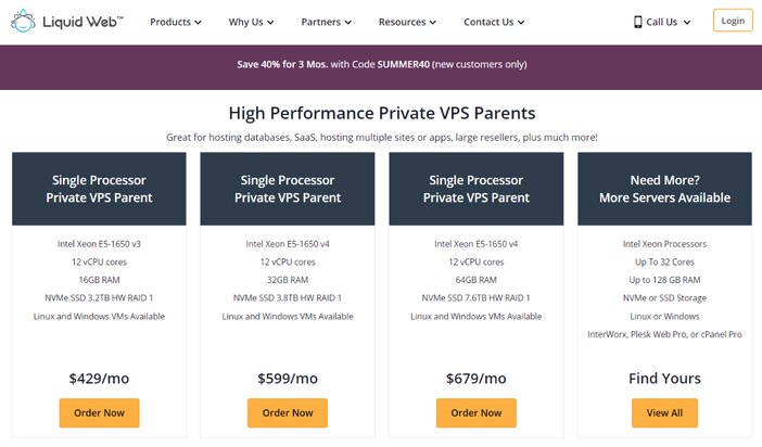 Liquid Web Private VPS Parent Hosting Pricing Cont.