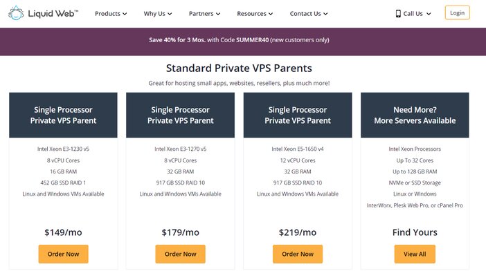 Liquid Web Private VPS Parent Hosting Pricing