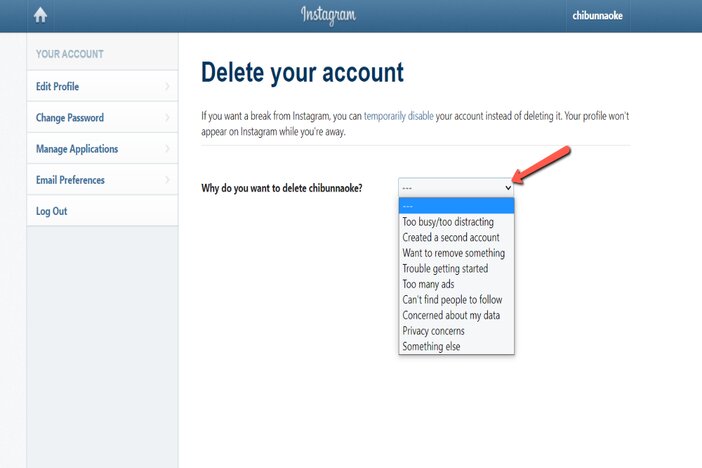 3. Select the reason why you want to delete your page blogamigo
