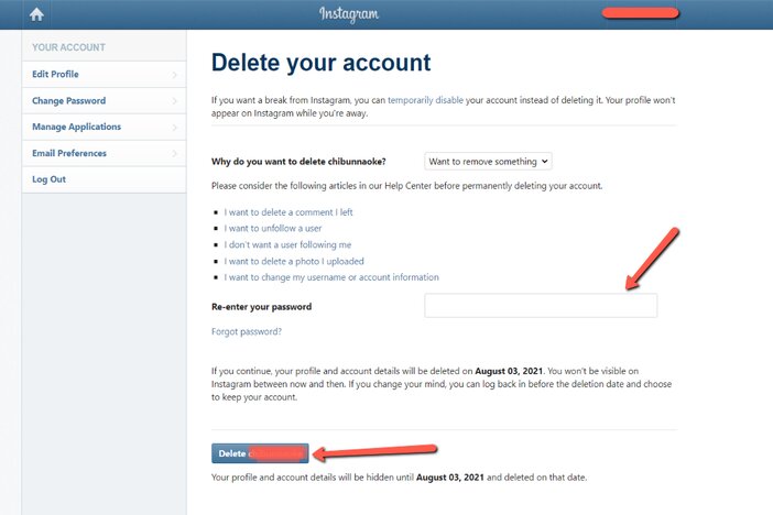 4. Re-enter your password before deleting your Instagram page blogamigo