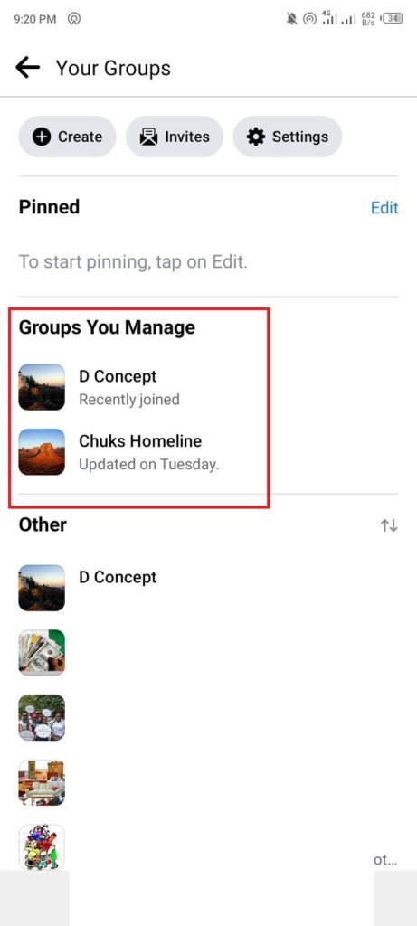 5. click on the group you manage